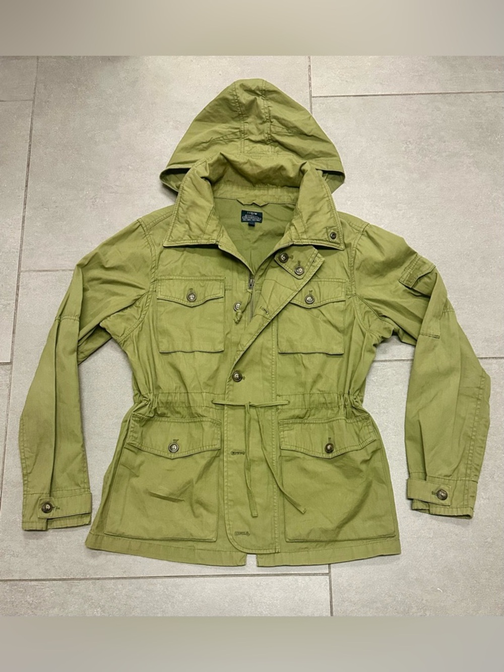 J Crew Men’s Military Green Field Jacket Hooded Medium